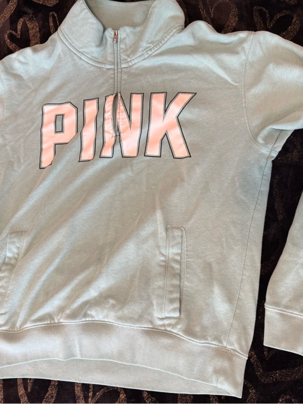 PINK Victoria's Secret Mint Green Half-Zip Sweatshirt with Pink Logo